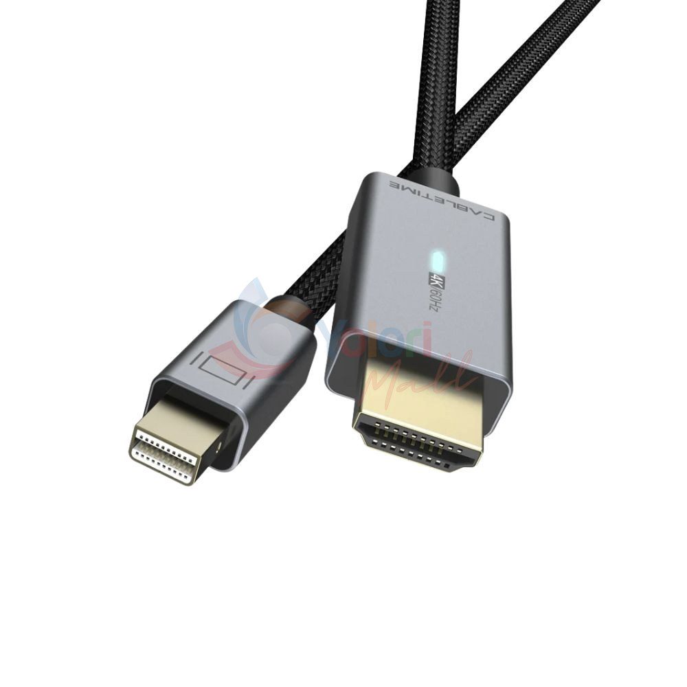Cabletime Kabel Mini DisplayPort to HDMI Male to Male 1M - Braided Jacket — gambar 1