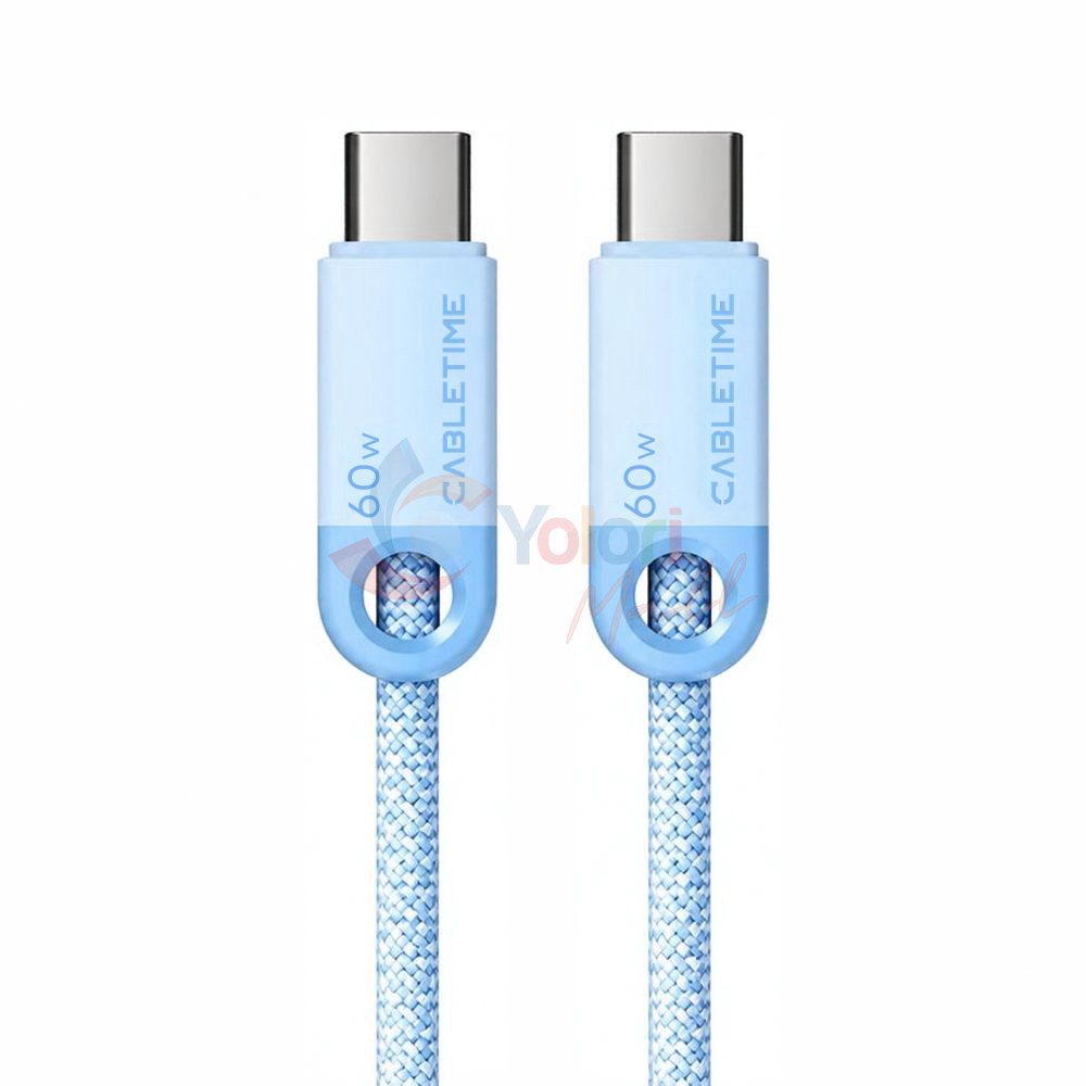 Cabletime Kabel USB-C 60W 3A Male to Male 1M - Blue — gambar 1