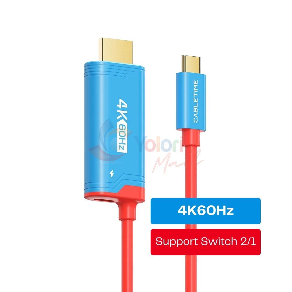 Cabletime Kabel USB-C to HDMI 4K60Hz w/ PD 100W 2M - Blue — gambar 1