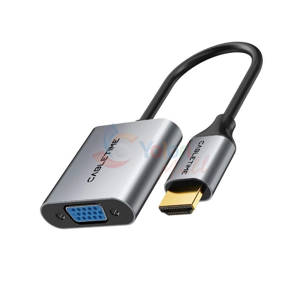 Cabletime Adapter HDMI to VGA Female 1080p - Aluminum Alloy Shell — gambar 1
