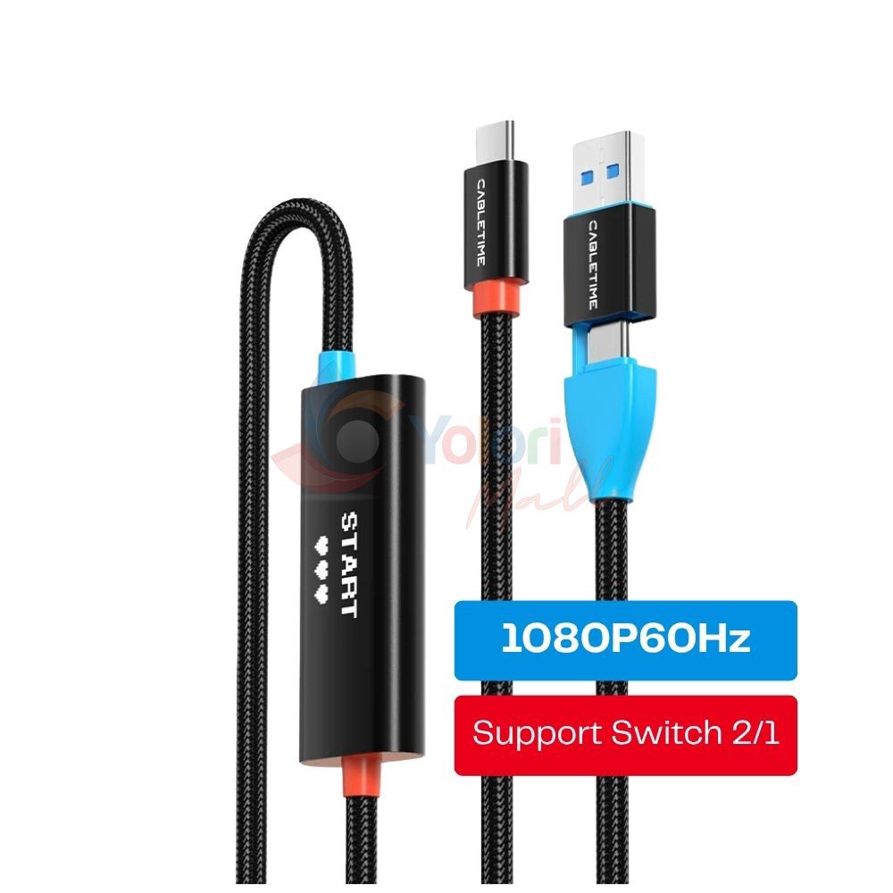 Cabletime Converter 2In1 USB-C Capture Cable w/ 100W PD — gambar 1