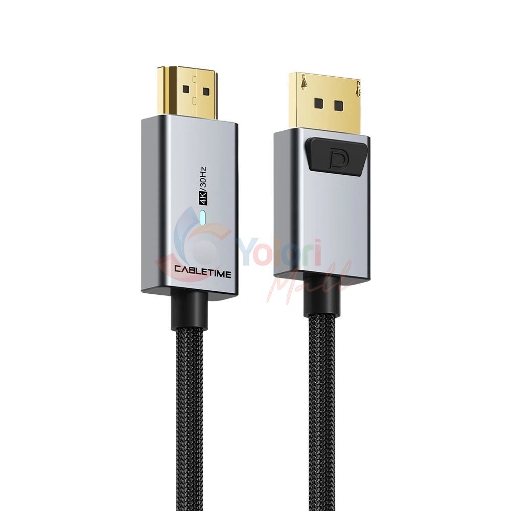 Cabletime Kabel DisplayPort to HDMI 4K Male to Male 1M — gambar 1