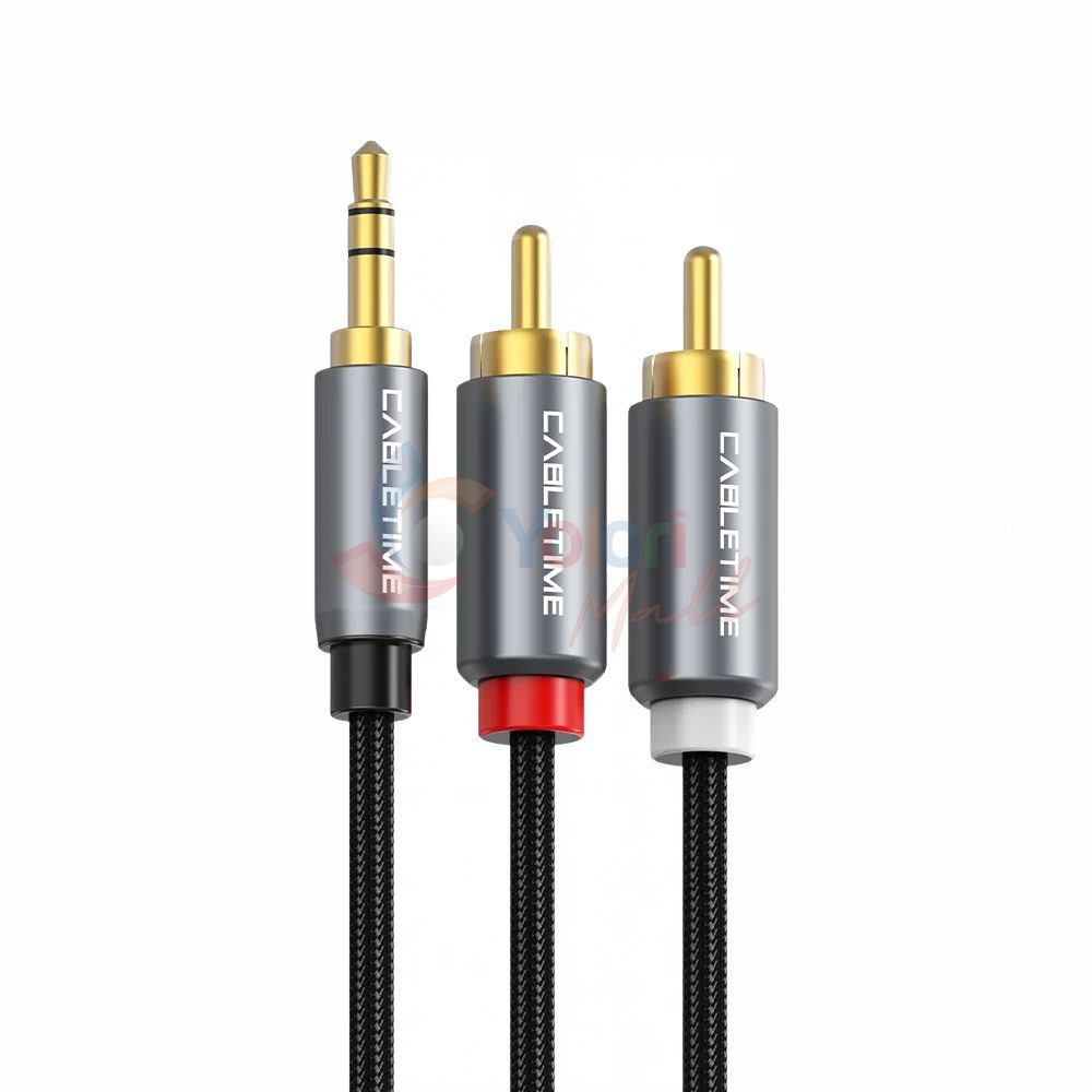 Cabletime Kabel Aux TRS Male to 2xRCA Male 5M - Braided Jacket — gambar 1