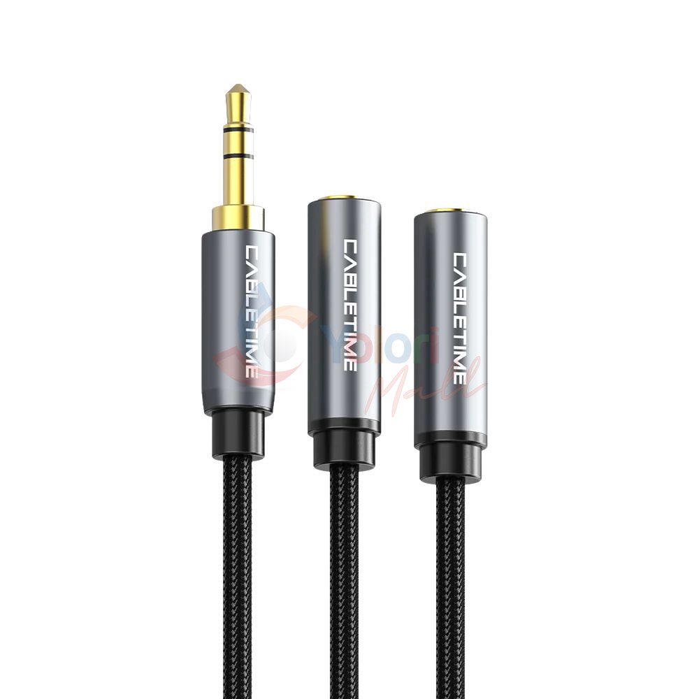 Cabletime Kabel Splitter 3.5mm male to 2-Aux Female — gambar 1