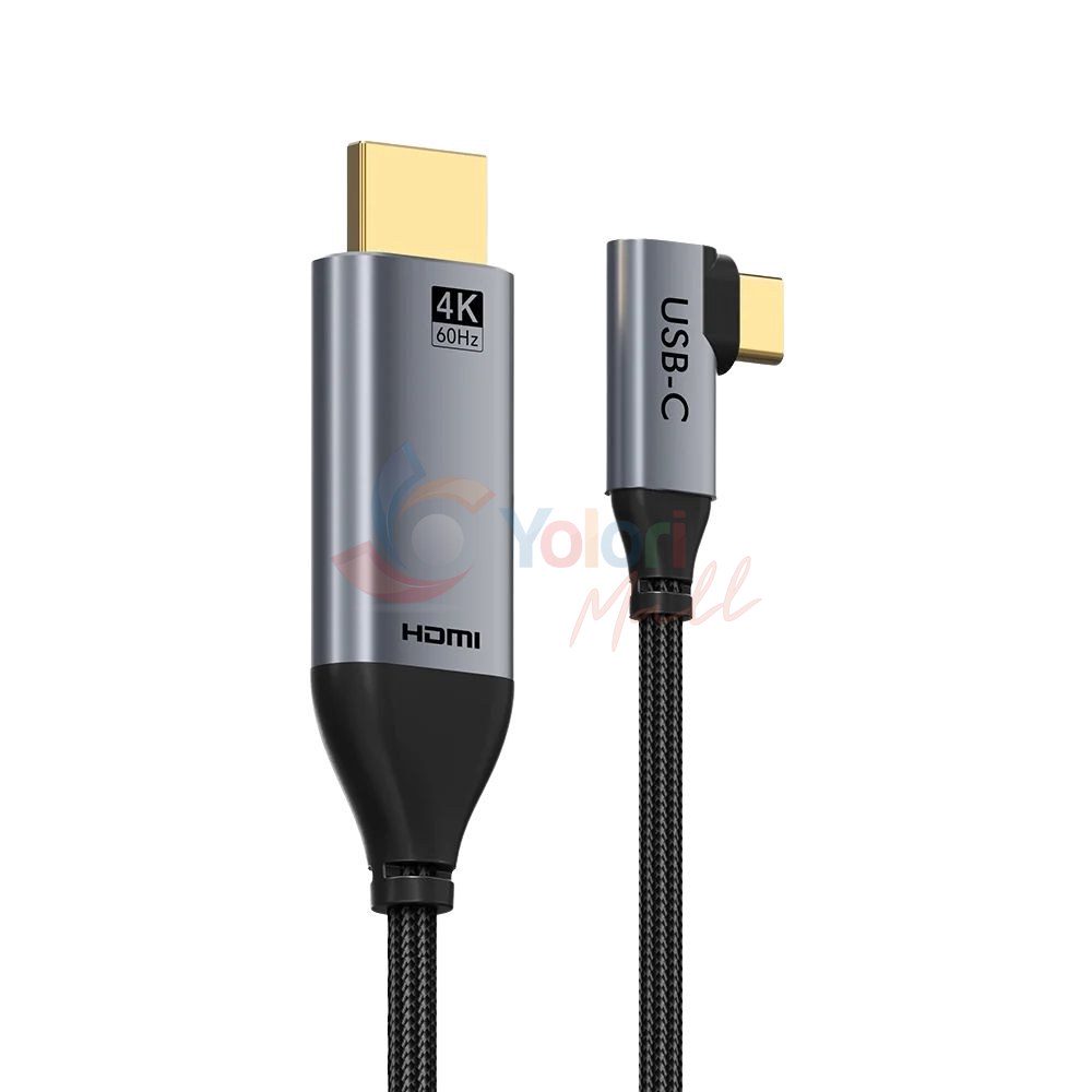 Cabletime Kabel USB-C to HDMI 4K60Hz Male to 90° Male 1.8M — gambar 1