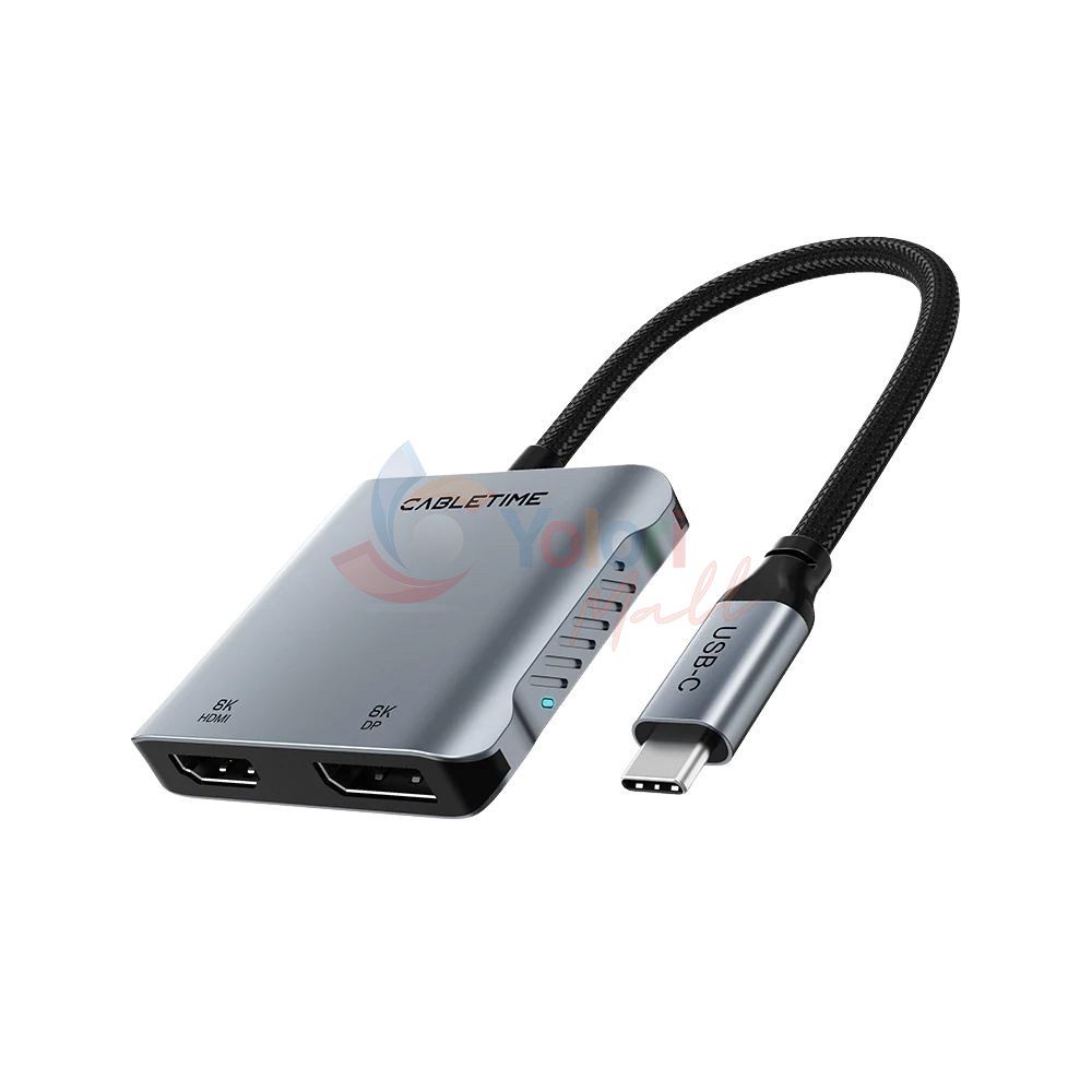 Cabletime Adapter USB-C to HDMI DisplayPort USB-A 2.0 PD — gambar 1