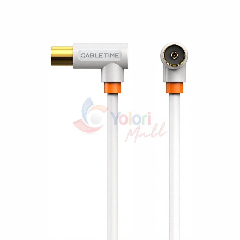 Cabletime Kabel Coaxial Antena TV 90° Male to 90° Female 2M — gambar 1