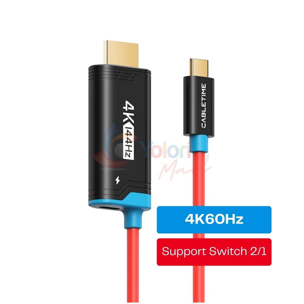 Cabletime Kabel USB-C to HDMI 4K60Hz w/ PD 100W 2M - Black — gambar 1