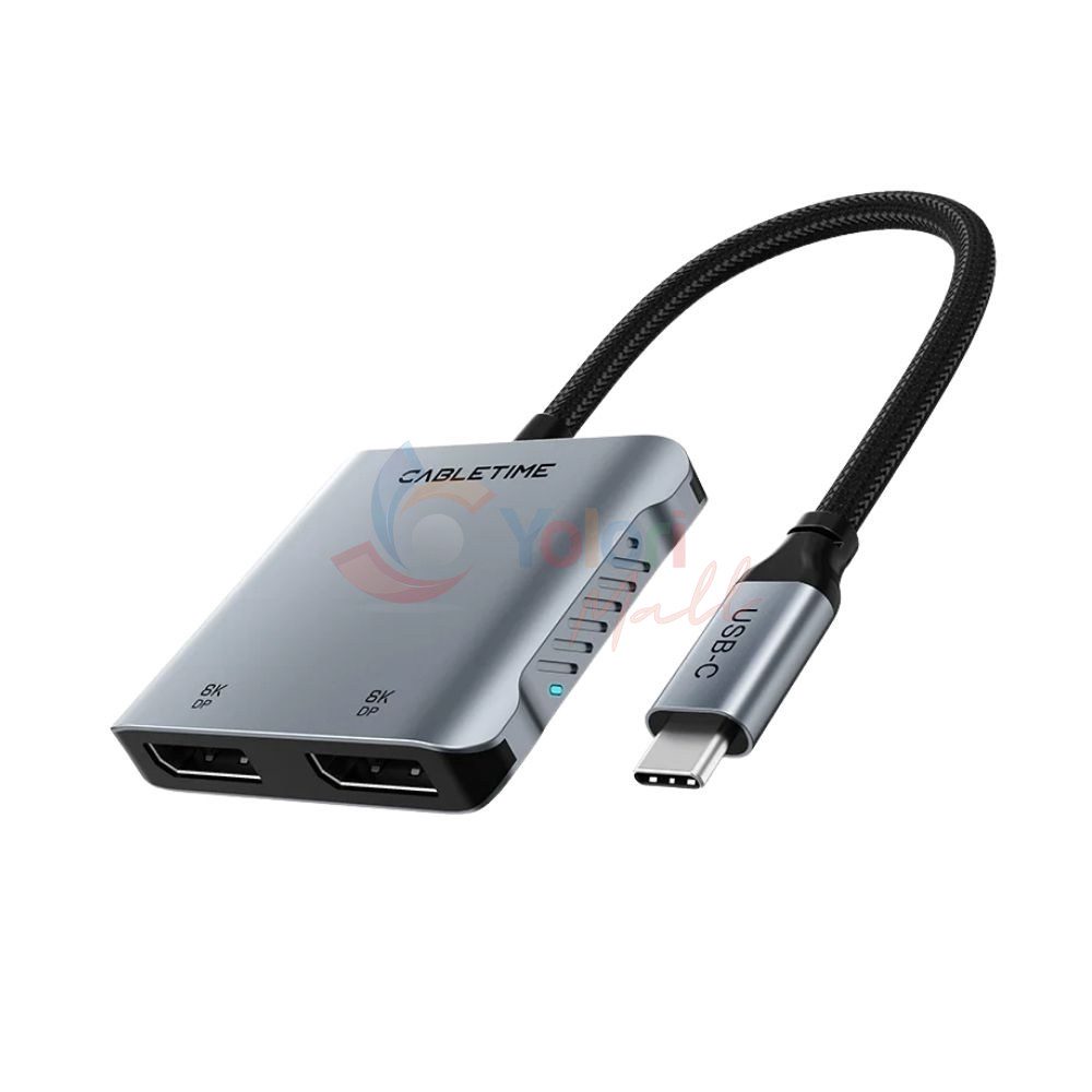 Cabletime Adapter USB-C to Dual DisplayPort USB-A 2.0 PD — gambar 1