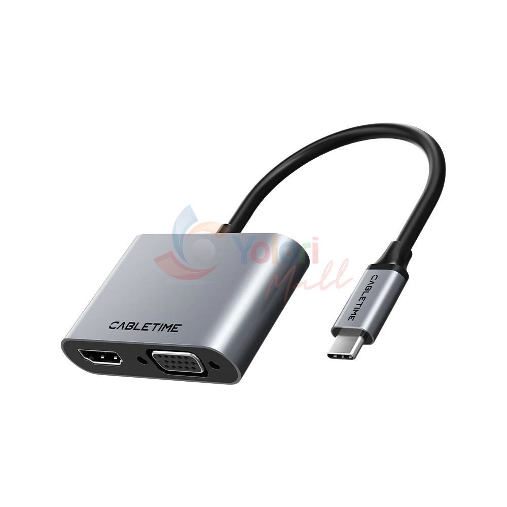 Cabletime Adapter 2In1 USB-C to HDMI VGA — gambar 1
