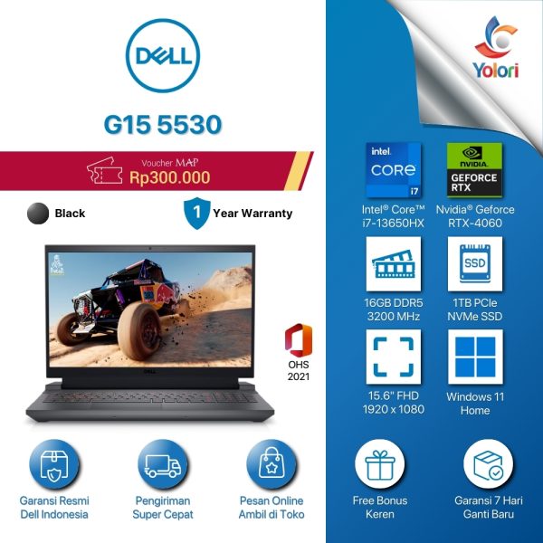 Dell G15 5530 [Ci7-13650HX, 16GB, 1TB SSD, Nvidia RTX-4060, Windows 11 Home, Black]