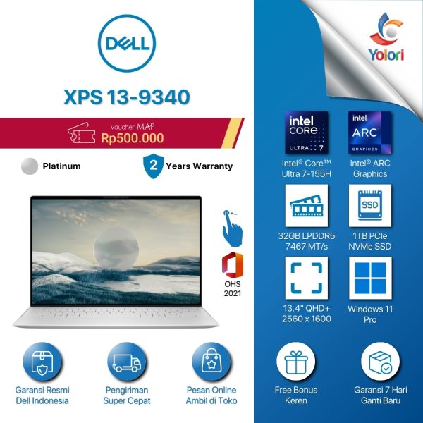 Dell XPS 13-9340 [CU7-155H, 32GB, 1TB SSD, Intel ARC, Windows 11 Pro, Touchscreen, Platinum]