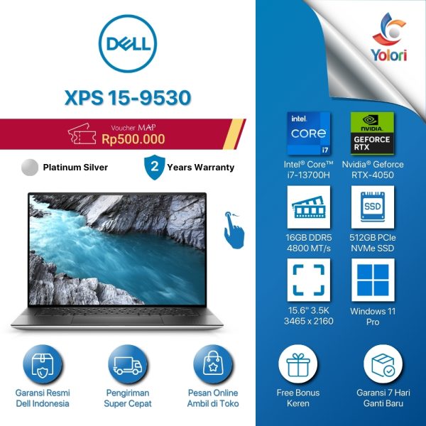 Dell XPS 15-9530 [Ci7-13700H, 16GB, 512GB, Nvidia RTX-4050, Windows 11 Pro, Touchscreen, Silver]