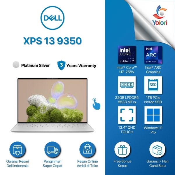 Dell XPS 13 9350 [CU7-258V, 32GB, 1TB SSD, Intel ARC, Windows 11 Pro, Touchscreen, 3 Years, Silver]