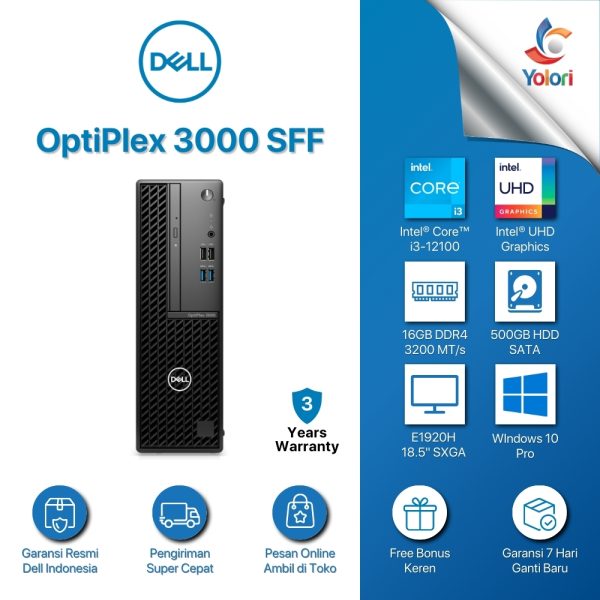 Dell OptiPlex 3000 SFF [Ci3-12100, 16GB, 500GB, Intel UHD, Windows 10 Pro, 3 Years] + E1920H