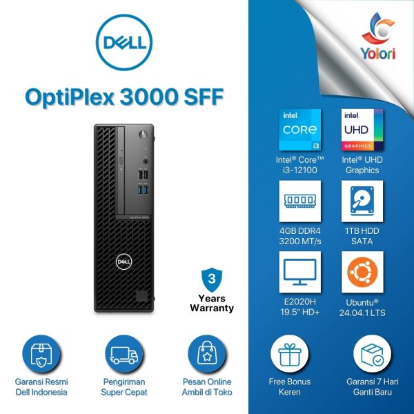 Dell OptiPlex 3000 SFF [Ci3-12100, 4GB, 1TB, Intel UHD, Linux Ubuntu, 3 Years] + E2020H