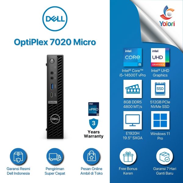 Dell OptiPlex 7020 Micro [Ci5-14500T vPro, 8GB, 512GB, Intel UHD, Windows 11 Pro] + E1920H
