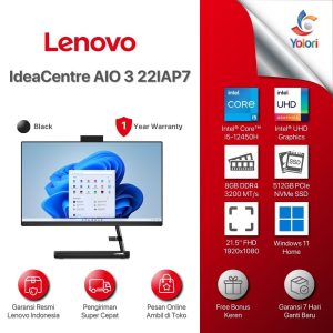 Lenovo IdeaCentre AIO 3 22IAP7-F0GG0063ID [21.5_ FHD, Ci5-12450H, 8GB, 512GB, Intel UHD, Windows 11 Home, Black, 1 Year]